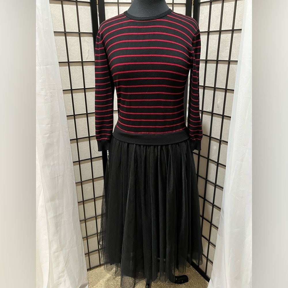 English Factory Black and Red Striped  GOTHIC TULLE Sweater DRESS SIZE L - Picture 3 of 11